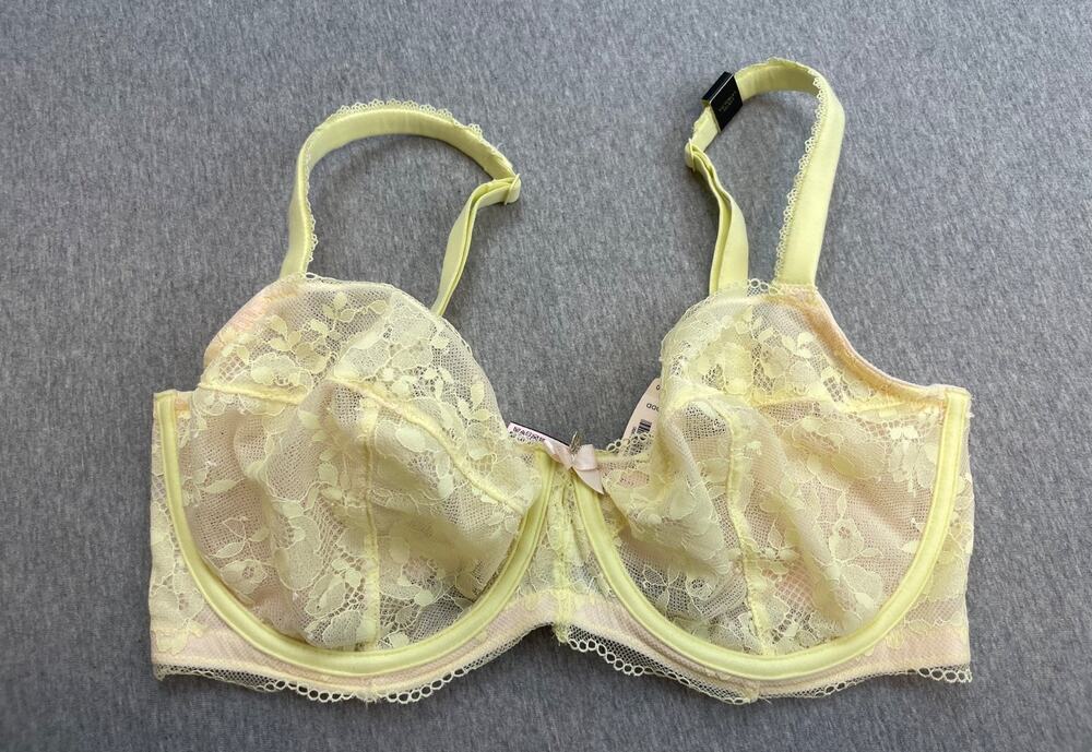 Victorias Secret Bra Womens 34DDD Yellow Lace Body By Victoria Unlined Demi NWT